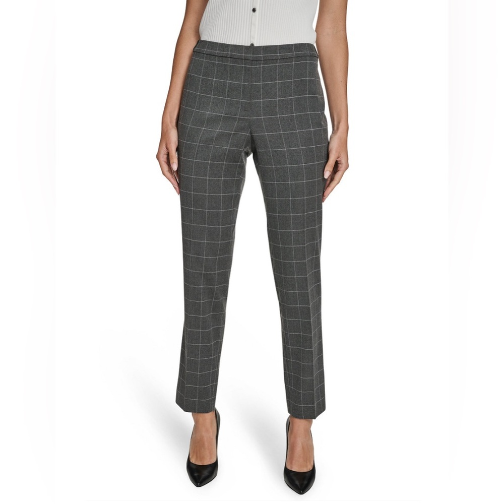 Calvin Klein Women's Windowpane Highline Pants Gray Plaid Trousers